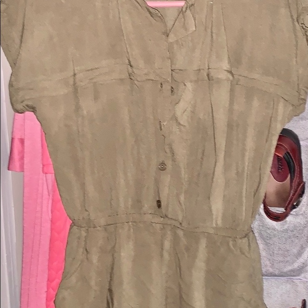Lucca Couture one-piece. Sz S. Silky olive brown button up romper